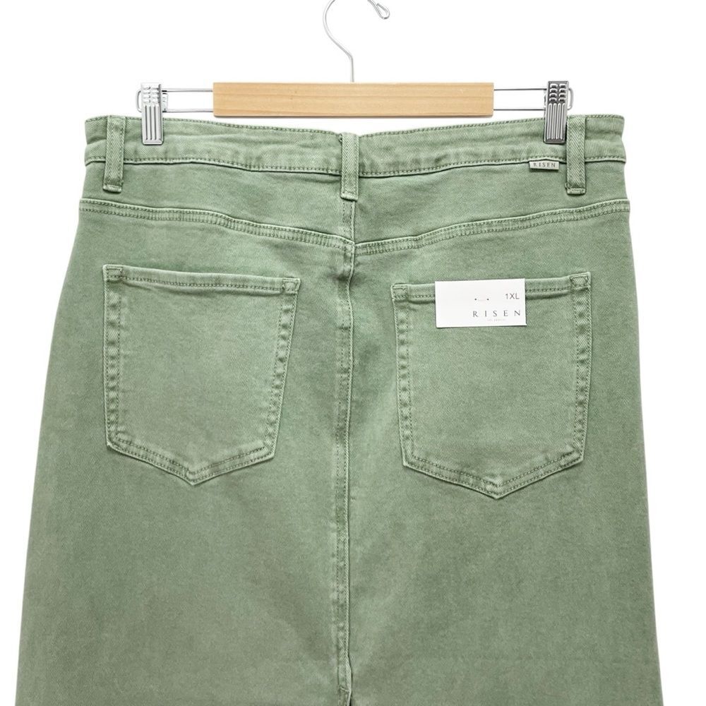 NWT Risen Olive Denim Maxi Skirt Size 1XL High Rise Stretch Midi Long Jean Skirt - Picture 7 of 12